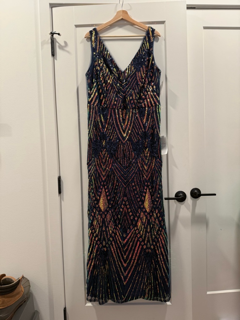 Jules & Cleo Navy Multicolor Sequin V-Neck Maxi Dress